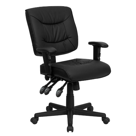 Flash Furniture Leather Contemporary Chair, 18-1/4" to 22-1/4", Adjustable Arms GO-1574-BK-A-GG